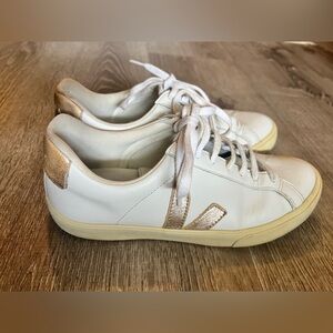 Veja Women's White and Gold Sneakers